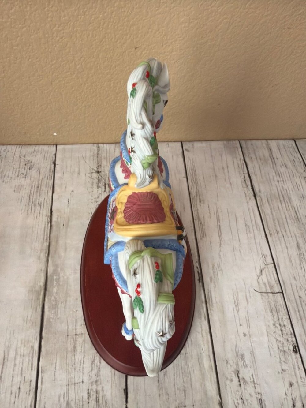 Lenox 2000 Porcelain Christmas Carousel Horse Figurine Penguins Saddle Wood Base - Picture 6 of 14
